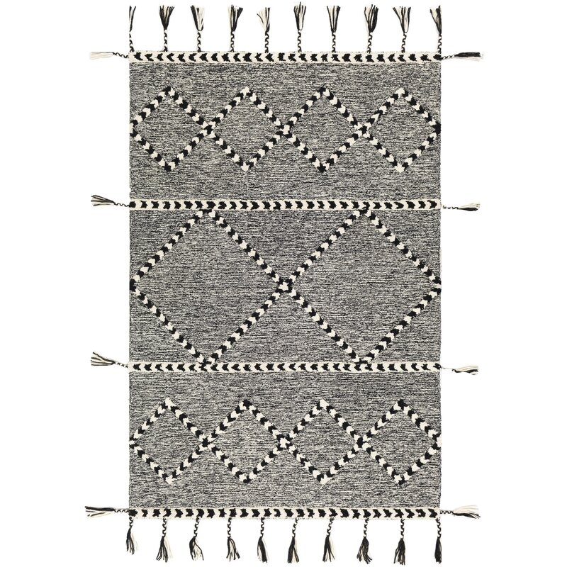 Hillyer Southwestern Handmade Tufted Wool Black/Cream Area Rug, Rectangle 5' x 7'6" - Image 0