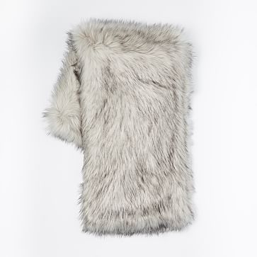 Faux Fur Brushed Tips Throw, 47"x60", Platinum - Image 1