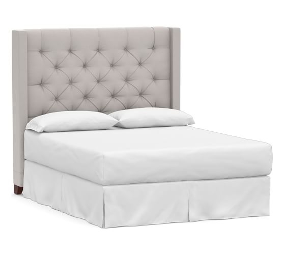 Harper Upholstered Tufted Tall Headboard without Nailheads, King, Microsuede Dove Gray - Image 0