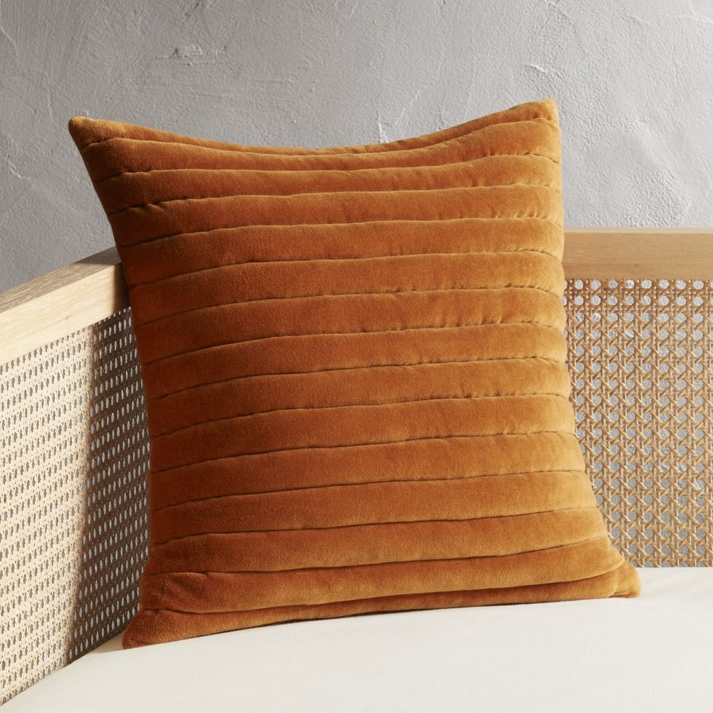 18" Channeled Copper Velvet Pillow with Down-Alternative Insert - Image 0