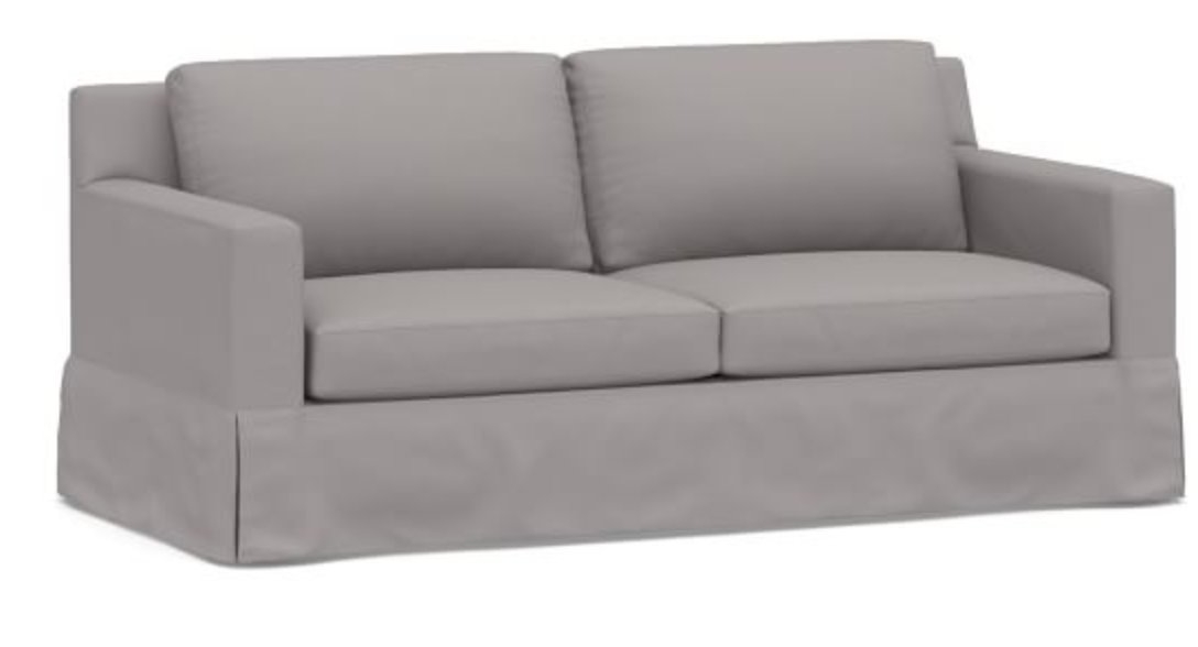 York Square Arm Slipcovered Sofa 80.5", Down Blend Wrapped Cushions, Performance Twill Metal Gray - Image 0