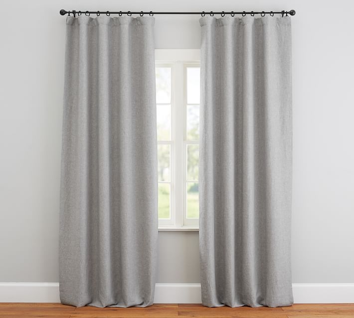 Custom Classic Belgian Flax Linen Rod Pocket Blackout Curtain, Chambray Gray, 72 x 120" - Image 0