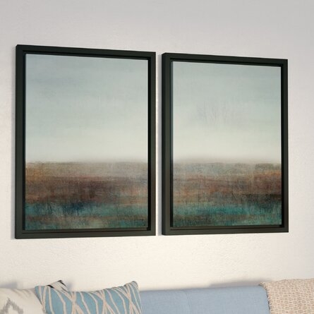 Landscape Ground Fog 2 Piece Framed Painting Print Set - Image 0