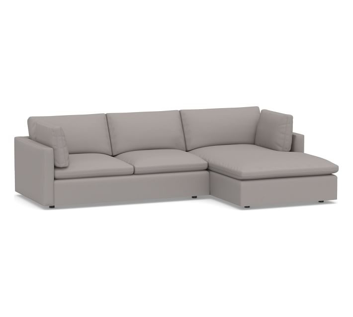 Bolinas Upholstered Left Arm Loveseat with Chaise Sectional, Down Blend Wrapped Cushions, Performance Twill Metal Gray - Image 0