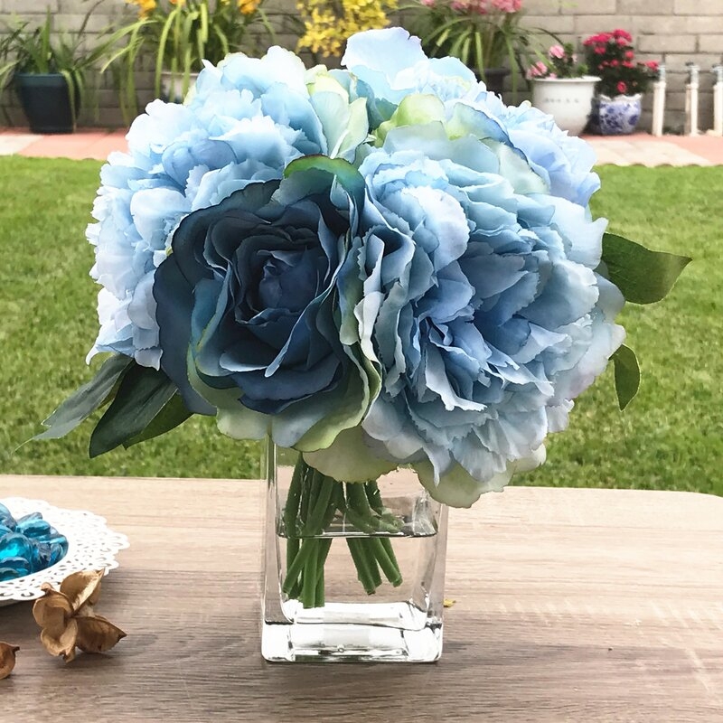 Faux Peonies/Roses/Hydrangeas Floral Arrangement in Vase - Image 0