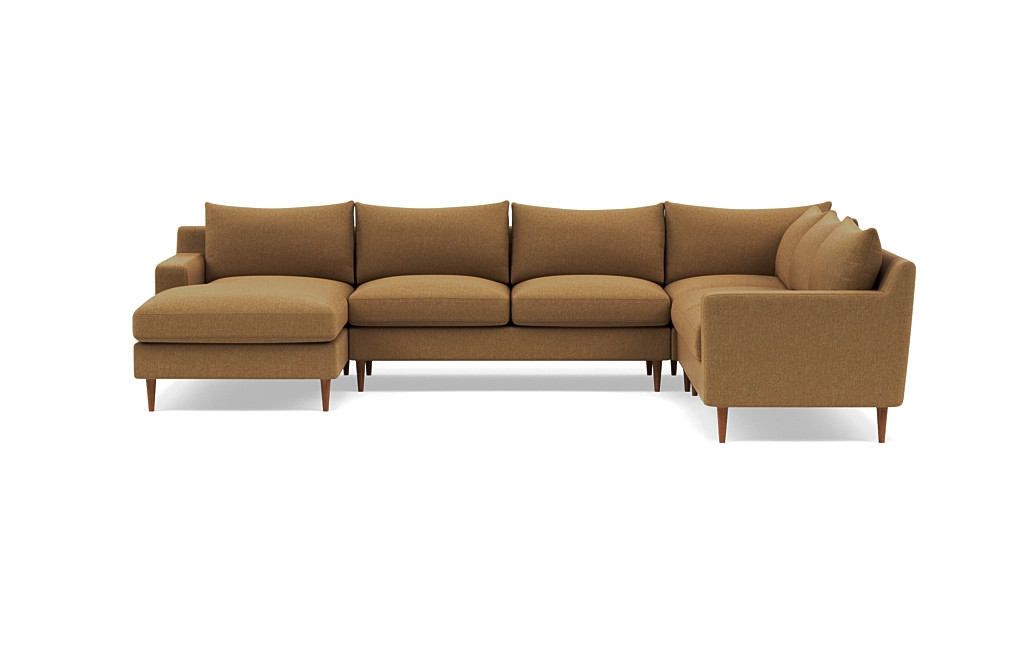 SLOAN 4-Piece Corner Sectional Sofa with Left Chaise - Honey Weave, Oil Walnut Tapered Round Wood Legs, 122" x 93", Down Alternative Fill - Image 0