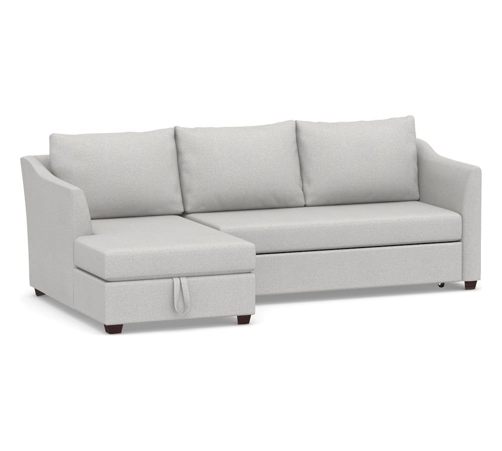 Celeste Upholstered Right Arm Trundle Sleeper with Storage Chaise Sectional, Polyester Wrapped Cushions, Park Weave Ash - Image 0