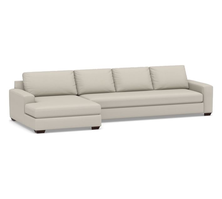 Big Sur Square Arm Upholstered Right Arm Grand Sofa with Double Chaise Sectional and Bench Cushion, Down Blend Wrapped Cushions, Performance Heathered Tweed Pebble - Image 6