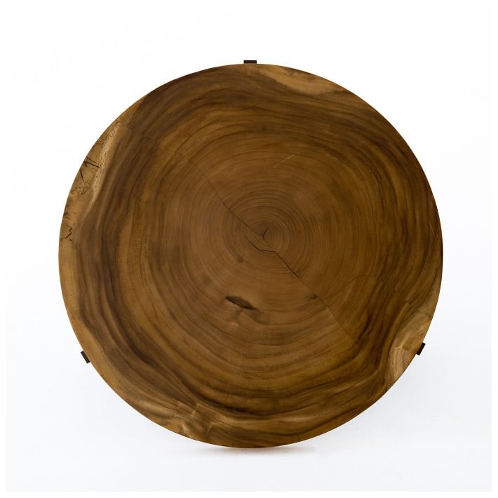 Natural Wood Round Coffee Table, Guanacaste, Iron, Blonde - Image 7