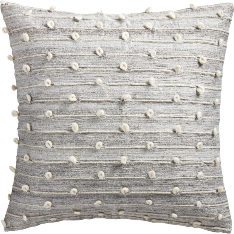 20" Margaux Light Grey French Knot Pillow with Feather-Down Insert - Image 1