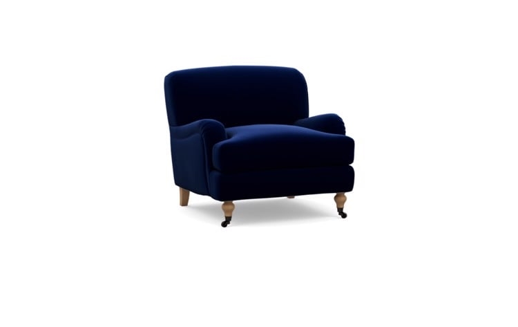 ROSE ACCENT CHAIR - Oxford Blue, Mod Velvet - Natural Oak with Brass Turned Legs - Image 0