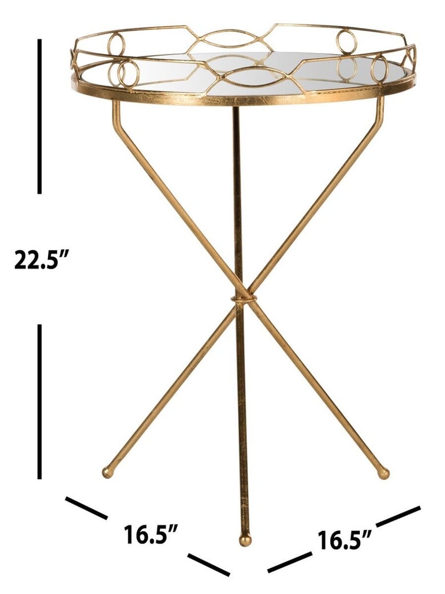 Cherris Mirror Top Round End Table - Antique Gold - Safavieh - Image 2