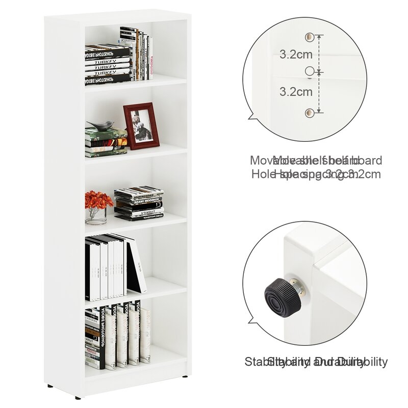 Hypatos Standard Bookcase/ White / 5 Shelves - Image 1