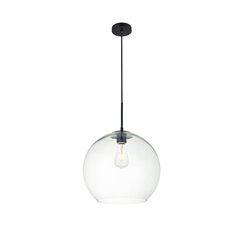 Yearwood 1-Light Single Globe Pendant - Black/Clear - 13.8" - Image 0