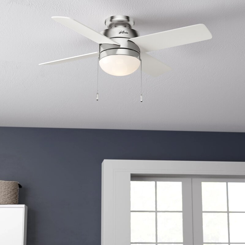 44" Timpani 4 - Blade Flush Mount Ceiling Fan with Pull Chain and Light Kit Included - Image 1