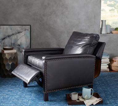 Tyler Square Arm Leather Recliner With Bronze Nailheads, Down Blend Wrapped Cushions, Vintage Caramel - Image 2