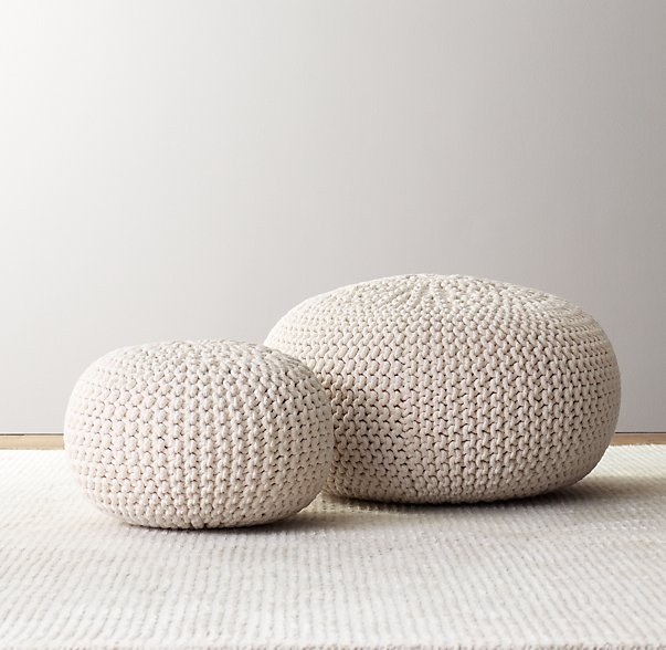 Knit cotton round pouf, Natural - Large - Image 0