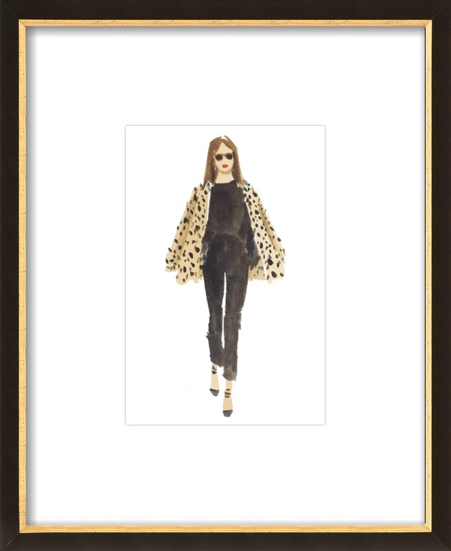 Leopard and Black - 13.5x16.5" - Black with Gold Wood Frame with Matte - Image 0