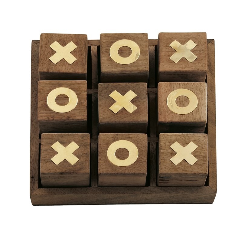 Tic Tac Toe 9 Piece Decorative Puzzles Set - wood/brass - Image 0