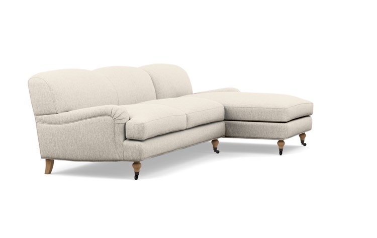 Rose by The Everygirl Chaise Sectional in Wheat Cross Weave with White Oak with Antiqued Caster legs - Image 1