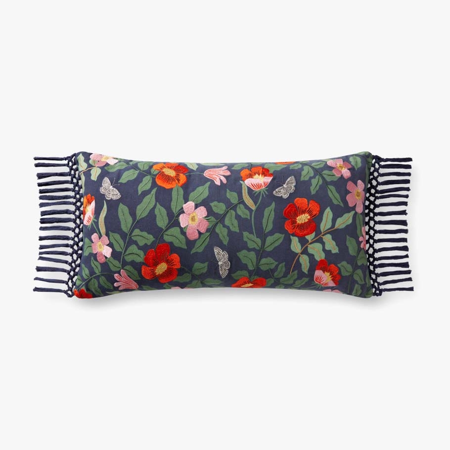 Rifle Paper Co. x Loloi Pillows PRP0017 Primrose Navy / Multi 12" x 27" Cover Only - Image 0