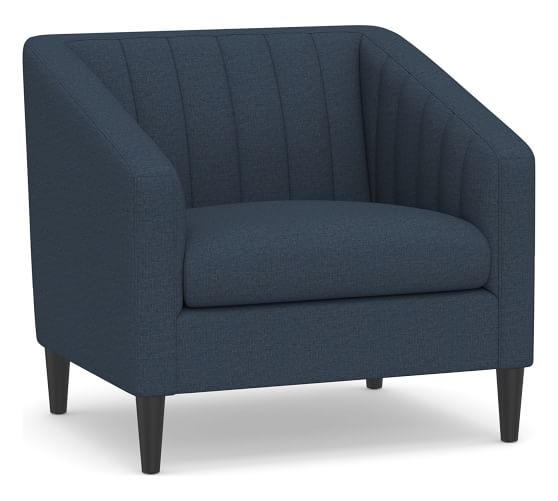 SoMa Elsie Upholstered Armchair, Polyester Wrapped Cushions, Brushed Crossweave Navy - Image 0