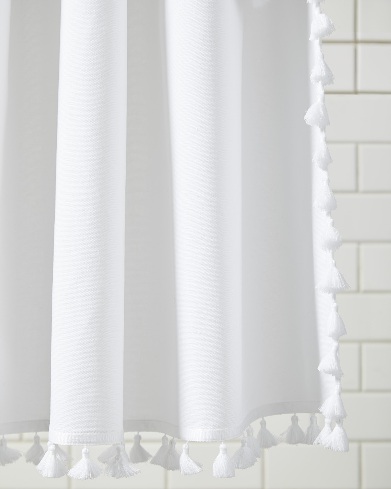 French Tassel Shower Curtain - White - Image 0