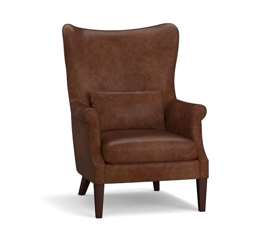 Champlain Leather Wingback Armchair, Polyester Wrapped Cushions, Statesville Molasses - Image 1