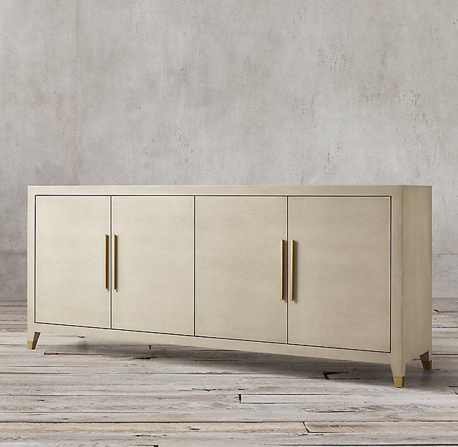 GRAYDON SHAGREEN PANEL 4-DOOR SIDEBOARD - Bone Shagreen & Solid Burnished Brass - Image 1