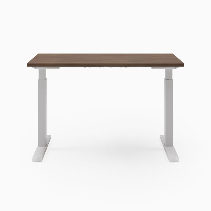 Steelcase Migration SE Height-Adjustable Desk, 23"x46", Virginia Walnut, Arctic White, Mitered Edge Foot - Image 1