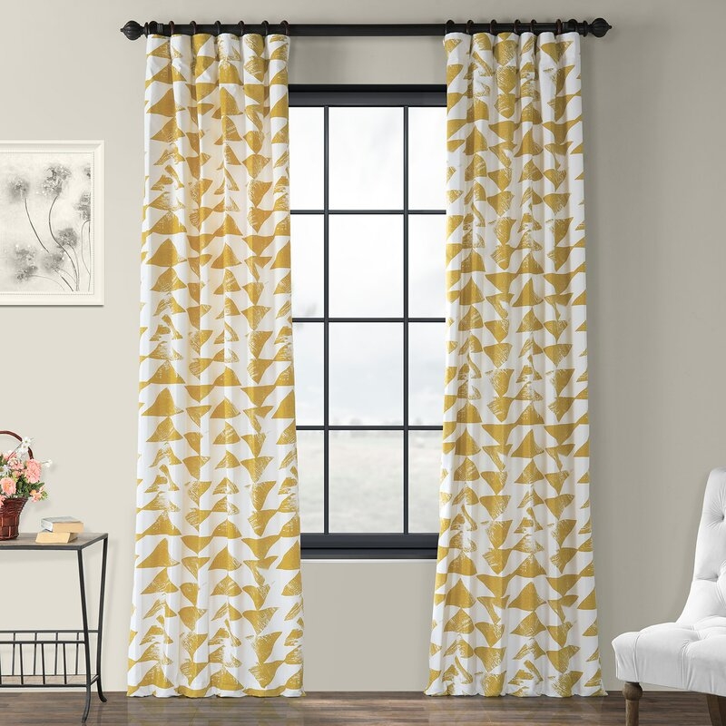 Fey Printed Cotton Geometric Rod Pocket Single Curtain Panel - Yellow - 50" W x 84" L - Image 0