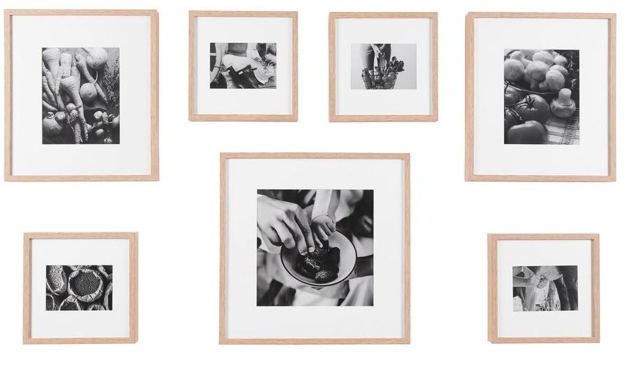 Gallery Picture Frames with White Matte, Natural Wood, Set of 7 - Image 0