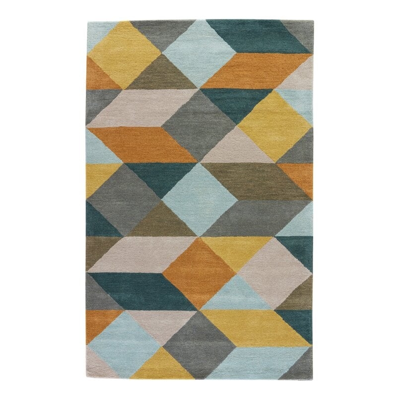 Luli Sanchez by Ojo Handmade Geometric Gold/ Teal Area Rug - Image 0