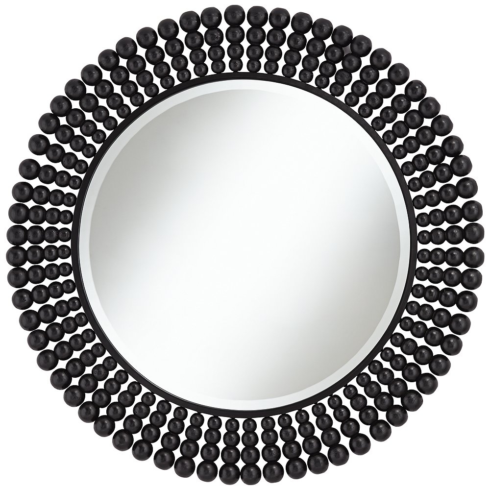 Ellisha 34 3/4" Round Black Wood Pearl Wall Mirror - Style # 71H65 - Image 0
