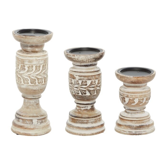 3 Piece Solid Wood Tabletop Candlestick Set - Image 1
