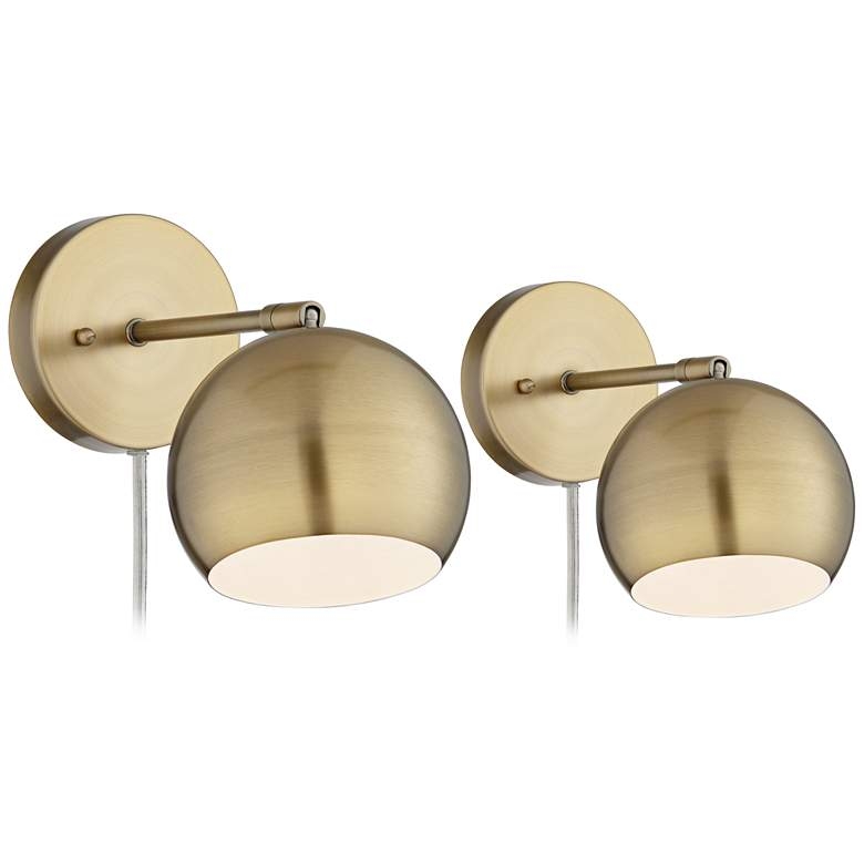 360 Lighting Selena Brass Sphere Shade Plug-In LED Wall Lamps Set of 2 - Image 1