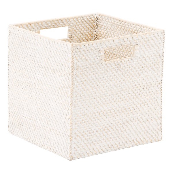 Whitewash Rattan Storage Cube with Handles - Image 3