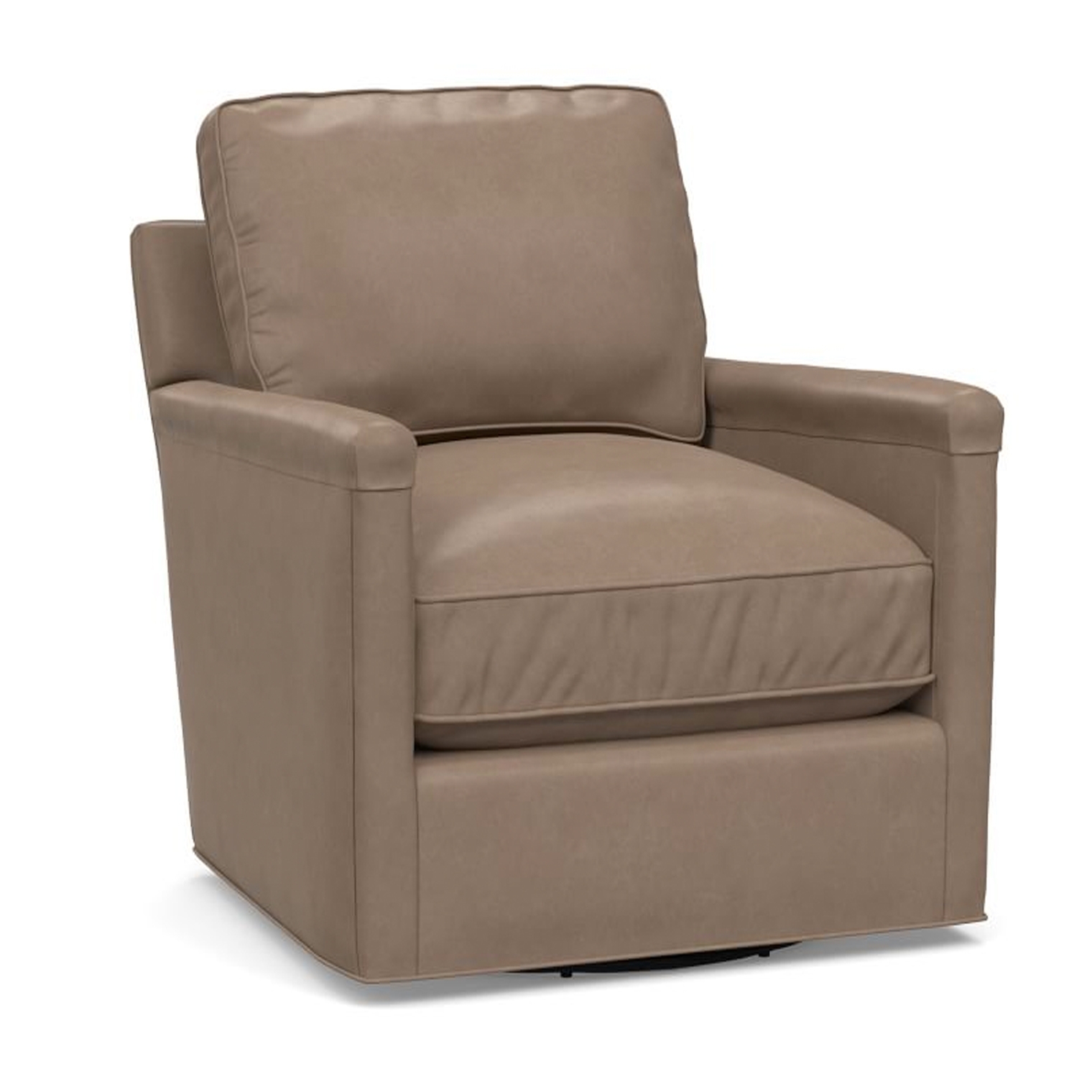 Tyler Square Arm Leather Swivel Armchair without Nailheads, Down Blend Wrapped Cushions, Legacy Taupe - Image 0
