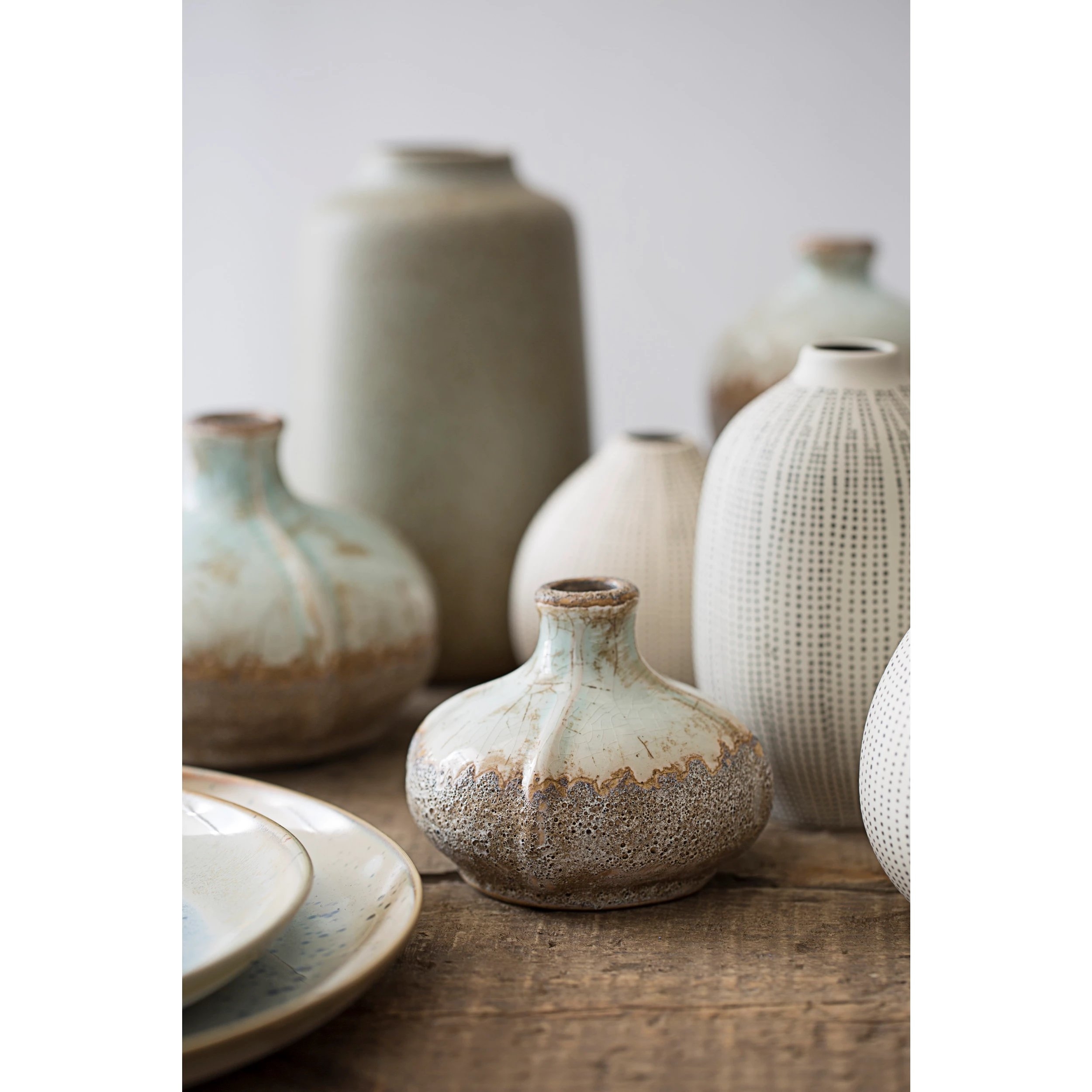 White Stoneware Vases with Textured Black Polka Dots (Set of 3 Sizes) - Image 4