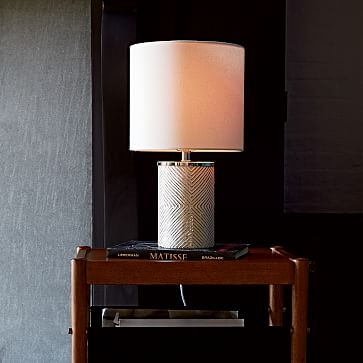 Deco Glass Table Lamp, Short, Silver/White Linen - Image 4