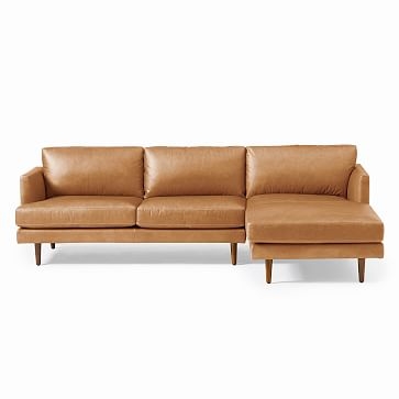 Haven Loft Leather 2-Piece Chaise Sectional/ Cognac, Stetson Leather/ Left Arm, Right Facing 2-Piece Chaise Sectional - Image 0