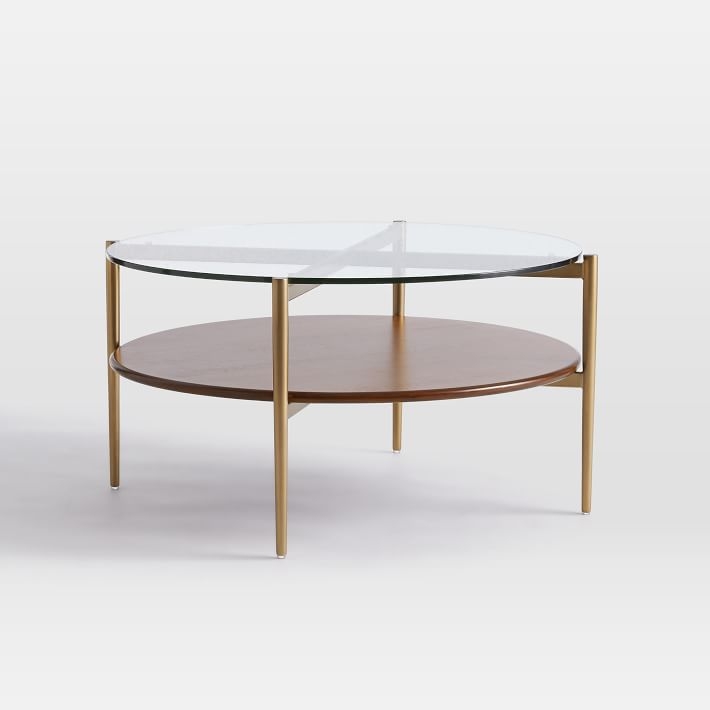 Art Display Coffee Table, Glass, Walnut, Antique Brass - Image 4