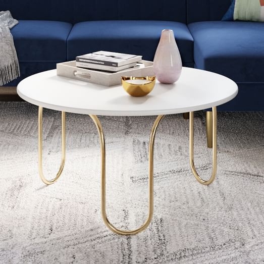 Cecile Coffee Table, Oyster, Antique Brass - Image 1
