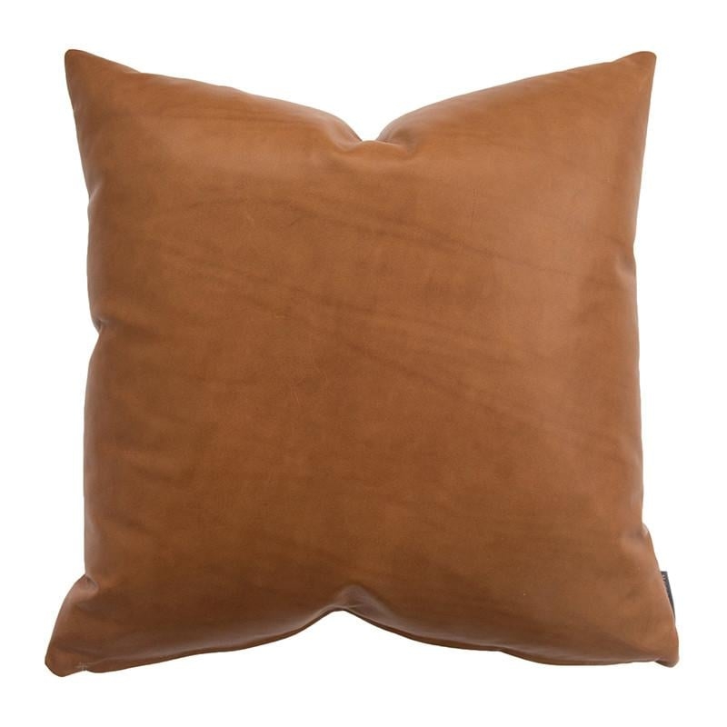 COGNAC LEATHER PILLOW COVER WITH DOWN INSERT, 22" x 22" - Image 0