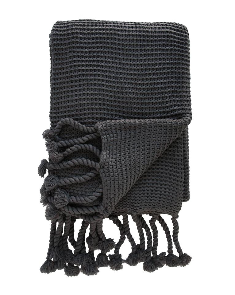 CABLE-KNIT THROW, MIDNIGHT - Image 0
