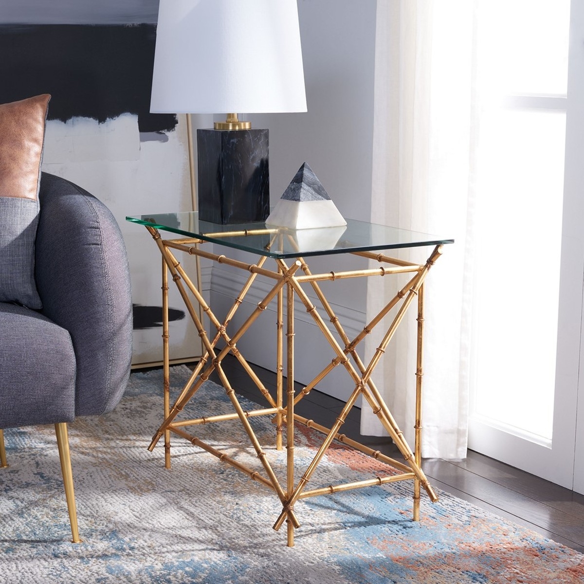 Mark Crisscrossed Accent Table - Gold/Clear - Safavieh - Image 2