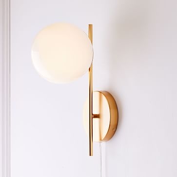 Sphere + Stem Plug-In Sconce, Antique Brass, Individual - Image 0
