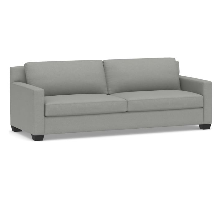 York Square Arm Upholstered Grand Sofa 95.5", Down Blend Wrapped Cushions, Sunbrella® Performance Slub Tweed Ash - Image 0
