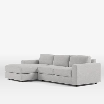 Urban Set 2: Right Arm 66.5"Sofa, Left Arm Chaise, Chenille Tweed, Frost Gray, Down Fill - Image 0