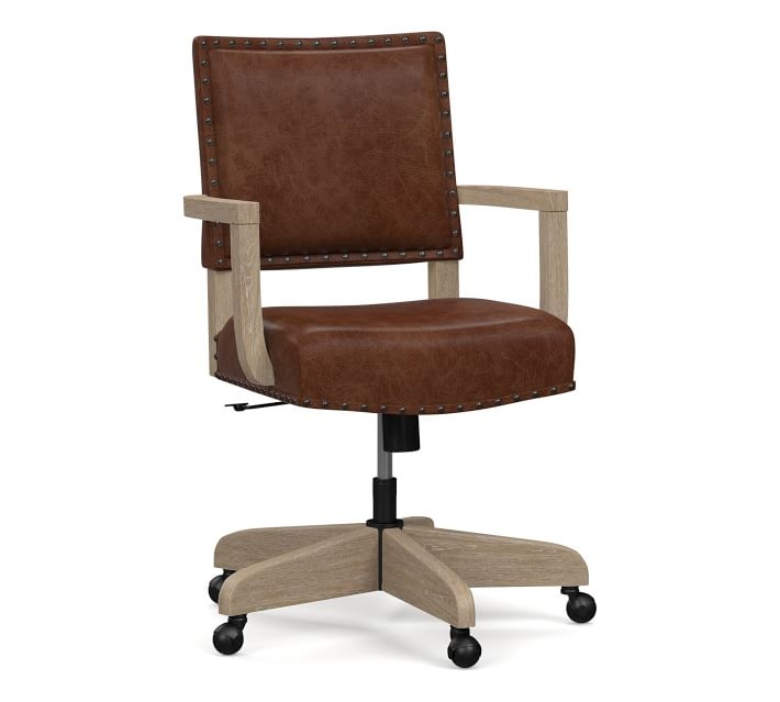 Manchester Leather Swivel Desk Chair, Seadrift Frame, Statesville Molasses - Image 0